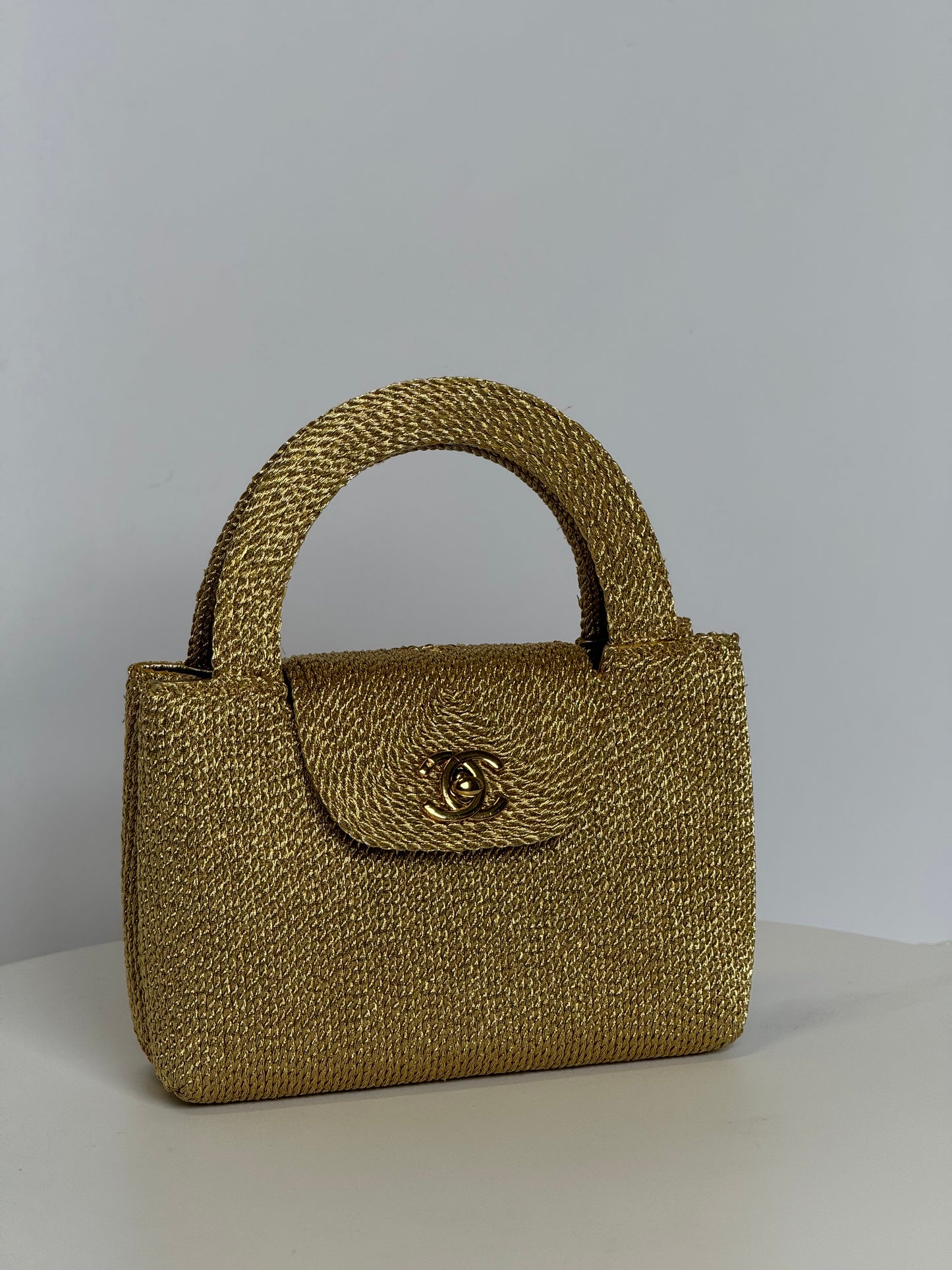 Chanel RARE 1998 Gold Silk Woven Mini Kelly