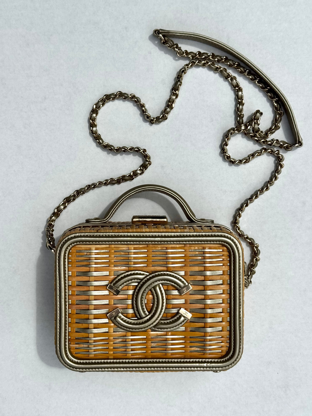 Chanel 2019 Small Gold Wicker Vanity