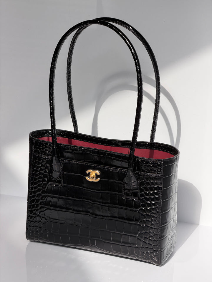 Chanel Mini Shopping Bag Crocodile Embossed Calfskin Black 2026
