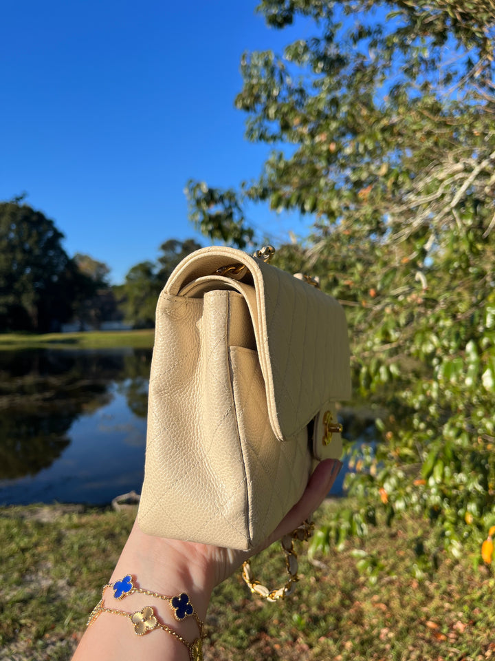 Chanel 1997 Beige Claire Medium Caviar Classic Flap