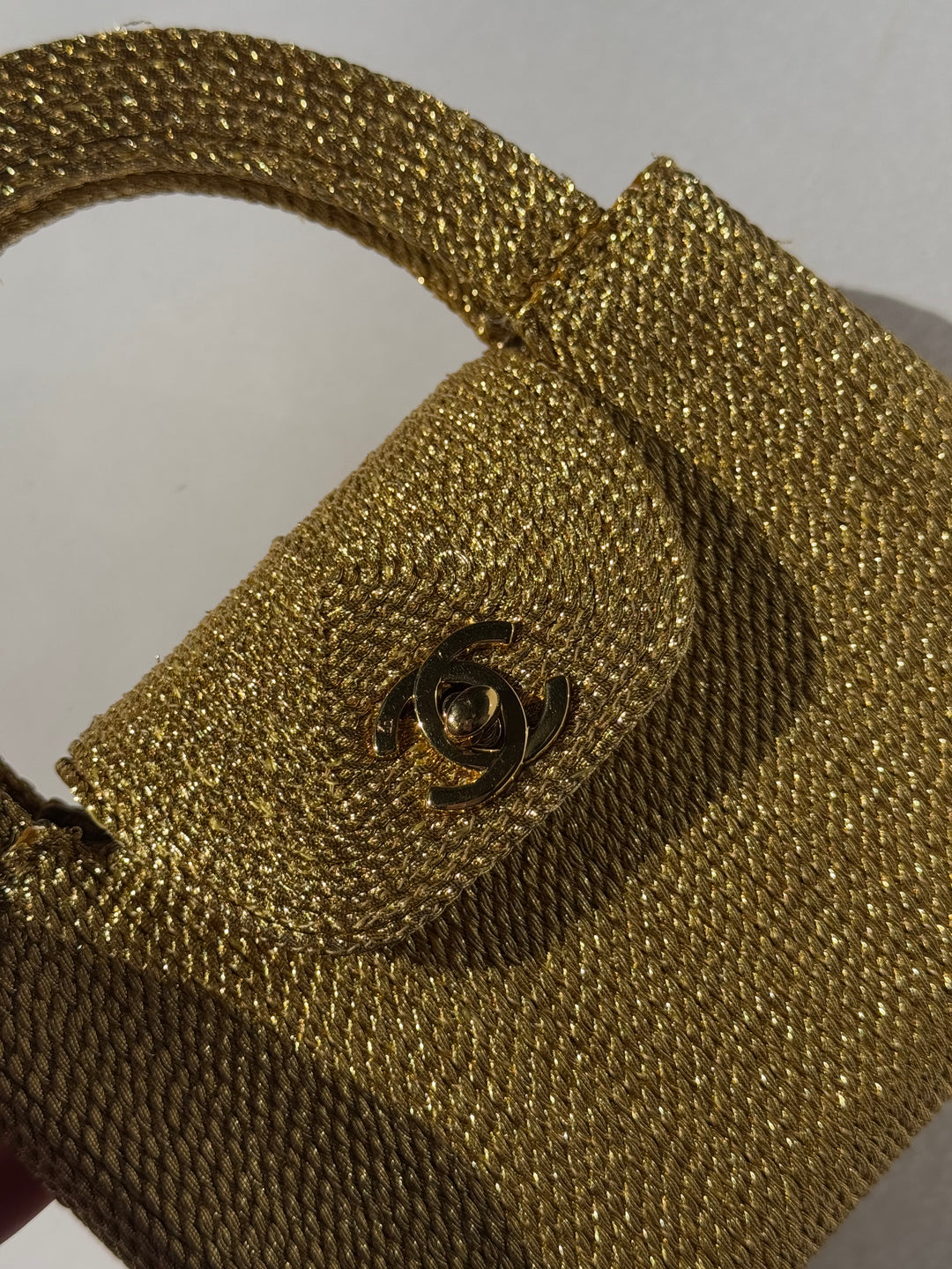 Chanel RARE 1998 Gold Silk Woven Mini Kelly