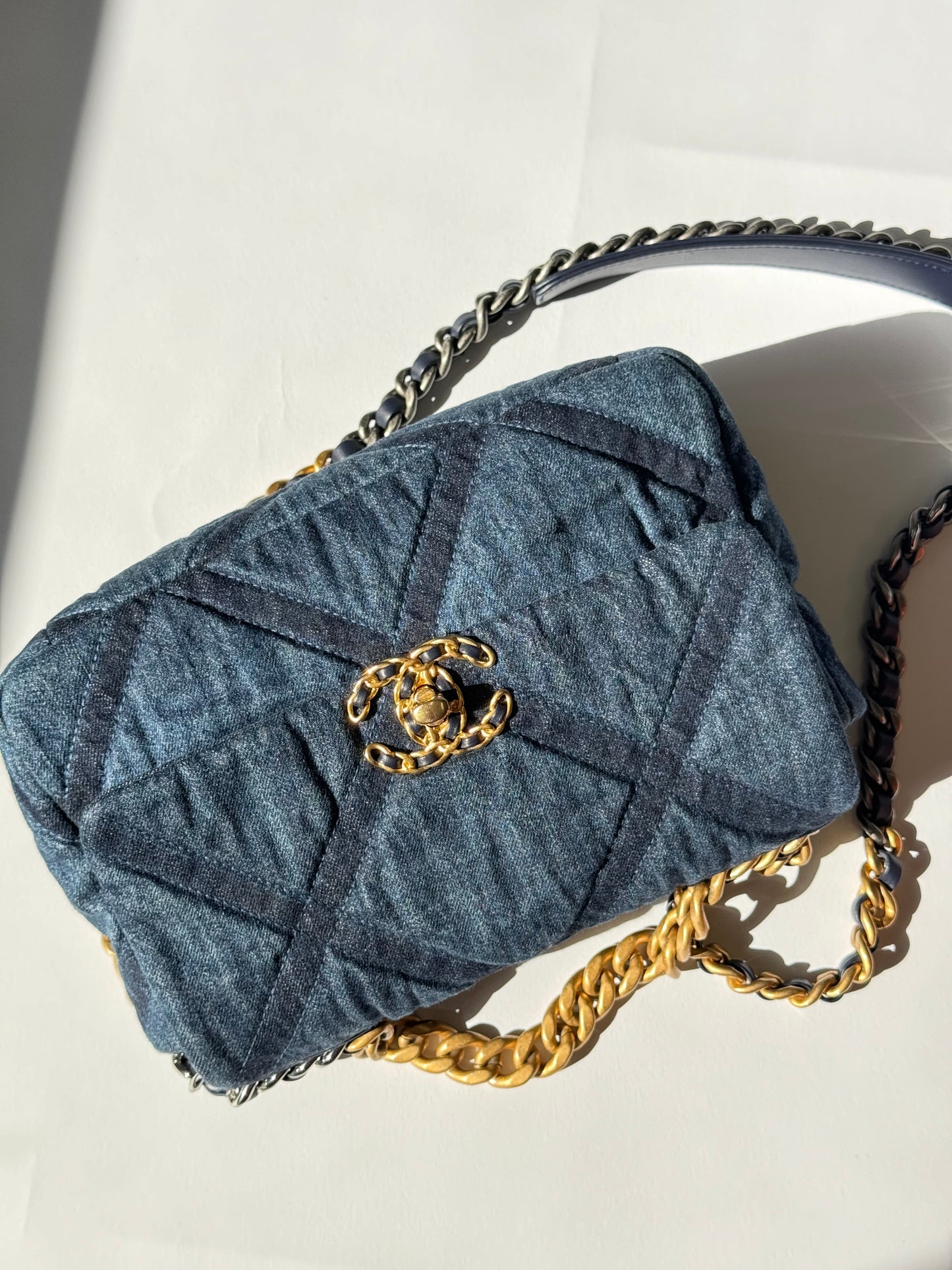 Chanel Small Navy Quilted Denim 19 Flap Bag