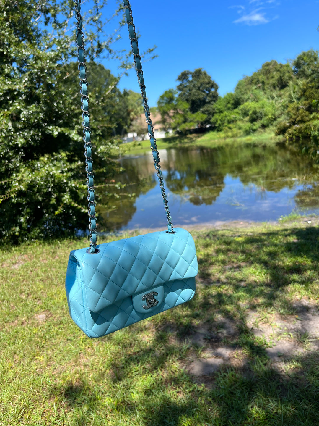 Chanel 21S Blue Neon Mini Flap
