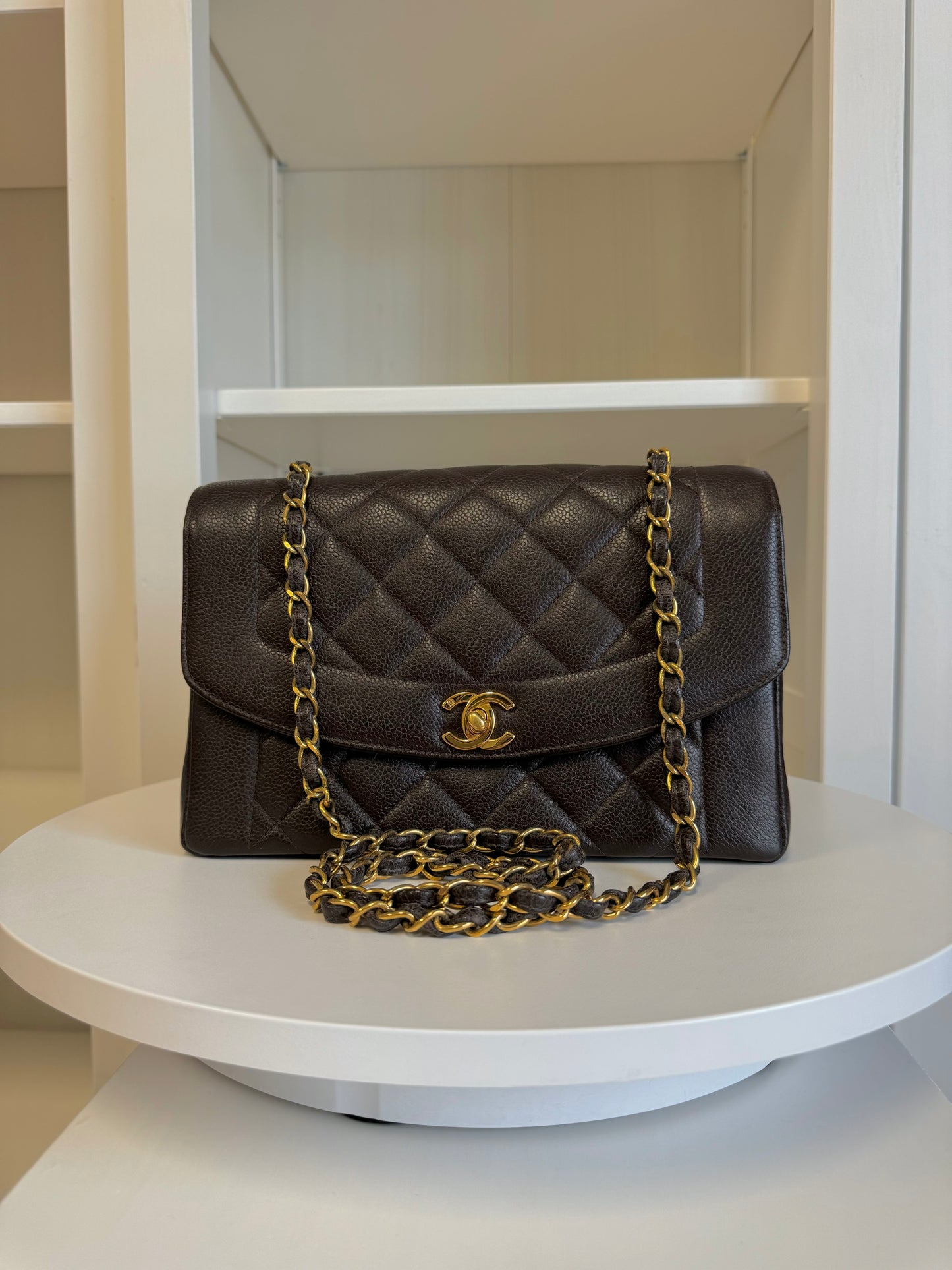 Chanel Chocolate Brown 24K Medium Caviar Diana Flap Bag