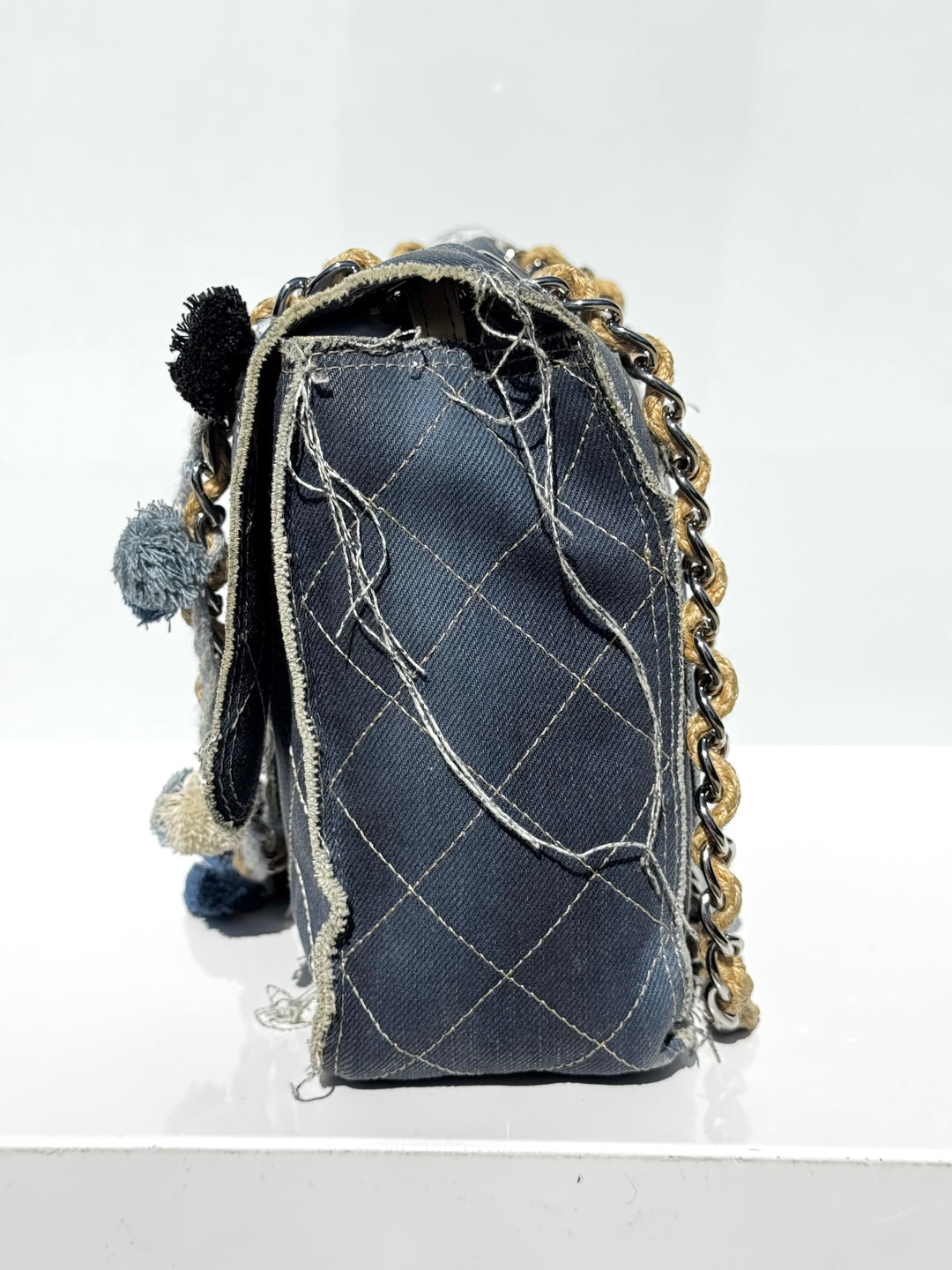 Chanel Denim Paris Dubai Jumbo Pom-Pom Flap