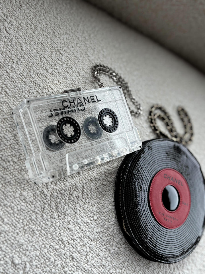 Chanel Clear Lucite Cassette Evening Clutch Silver Hardware 2004