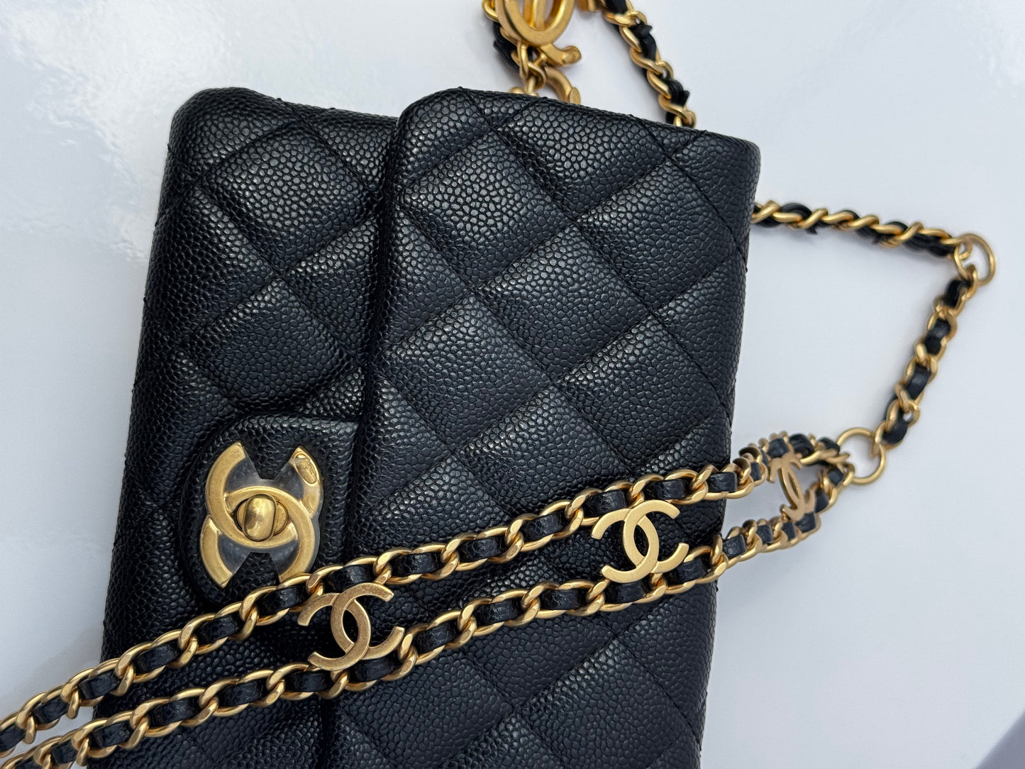 Chanel Black Shiny Caviar Pick Me Up Belt Bag