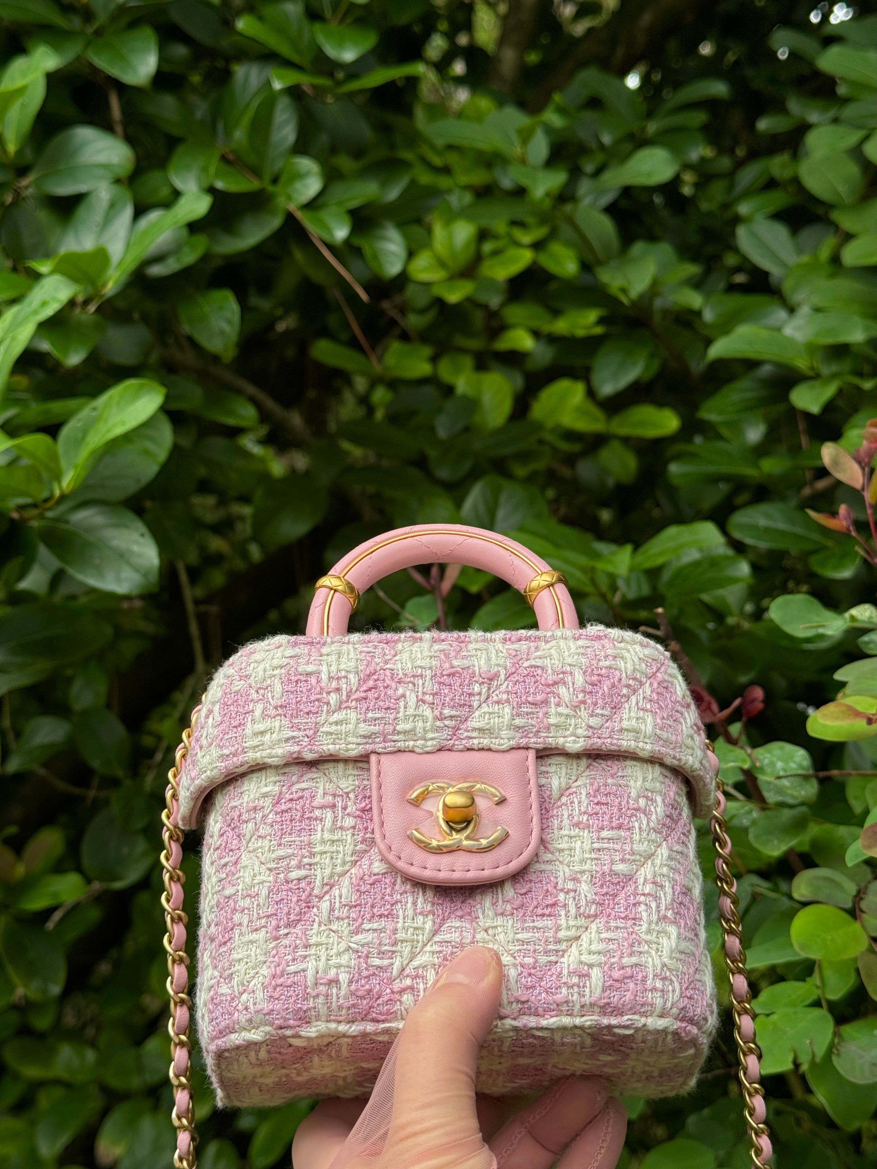 Chanel Pink Ecru Tweed Handle Crush Small Vanity Case – Its A Luv