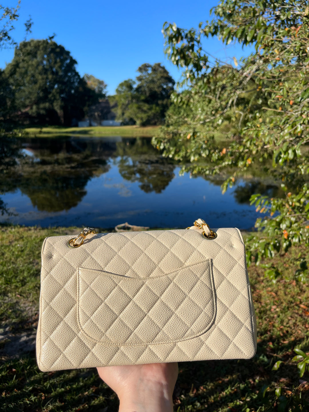 Chanel 1997 Beige Claire Medium Caviar Classic Flap