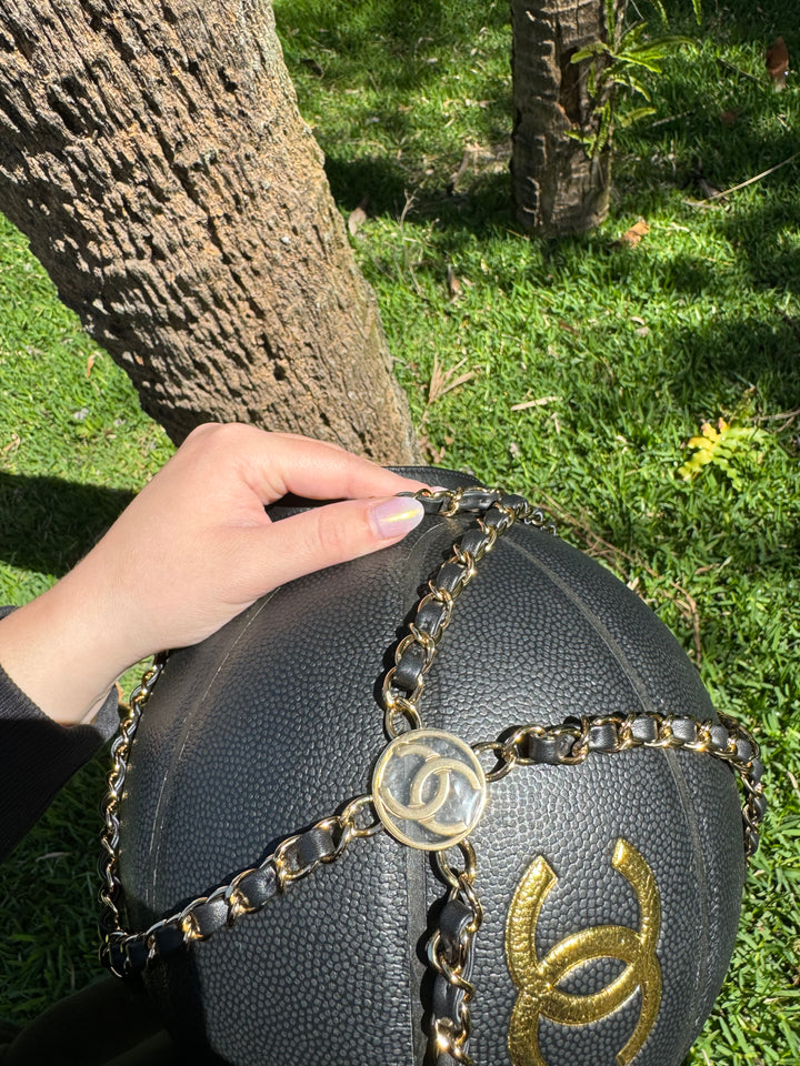 Chanel 2019 Black Rubber Basketball and Black Calfskin Net Chain