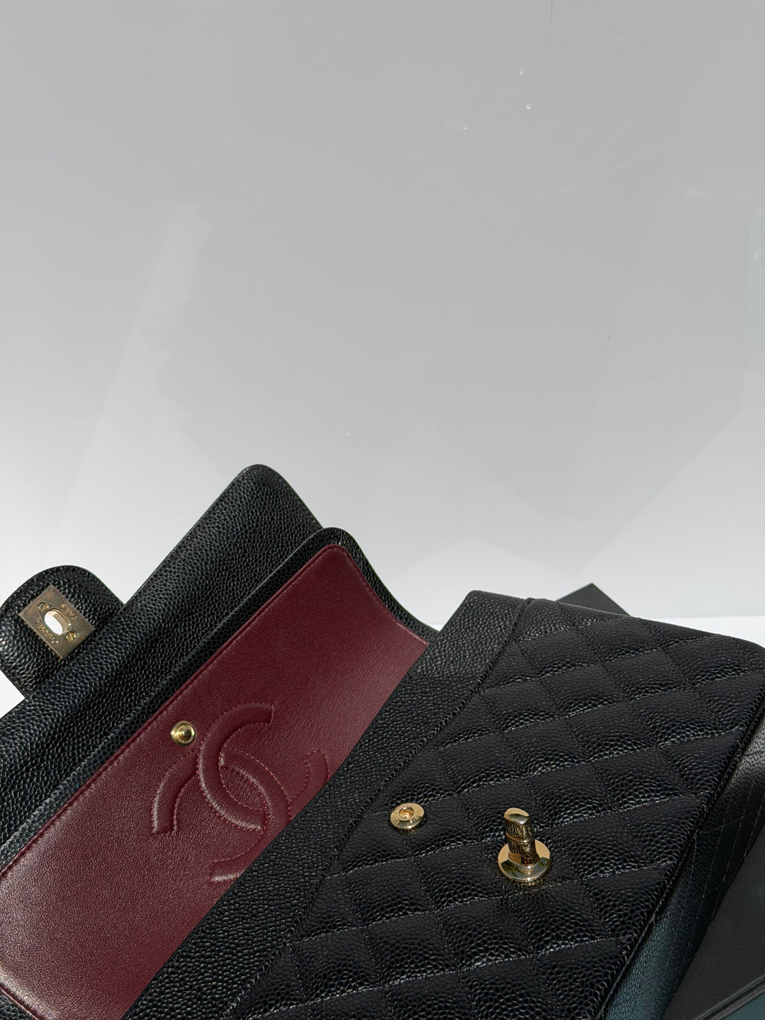 Chanel Medium Classic Double Flap Caviar Black Gold Hardware 2018