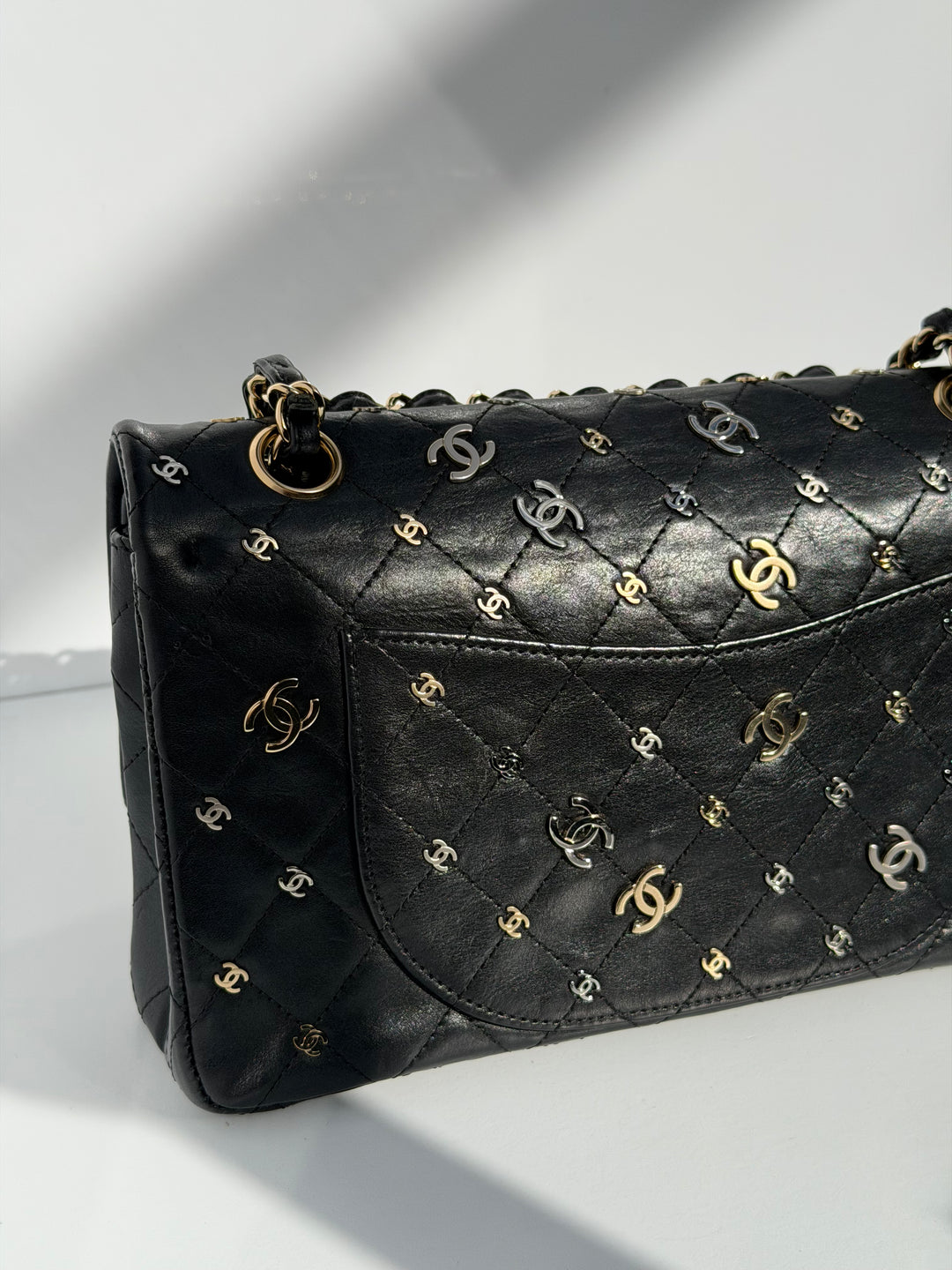 Chanel Medium Reissue 2.55 Flap Bag Black Leather Gold Hardware Punk Charms 2007