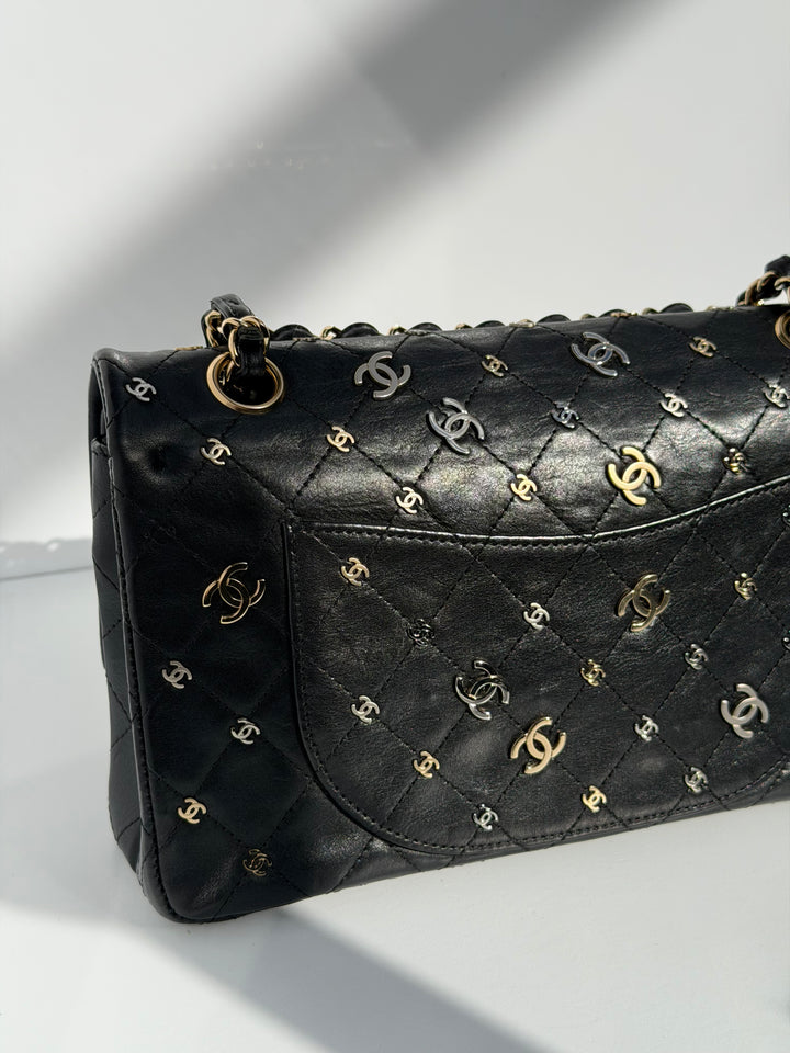 Chanel Medium Reissue 2.55 Flap Bag Black Leather Gold Hardware Punk Charms 2007