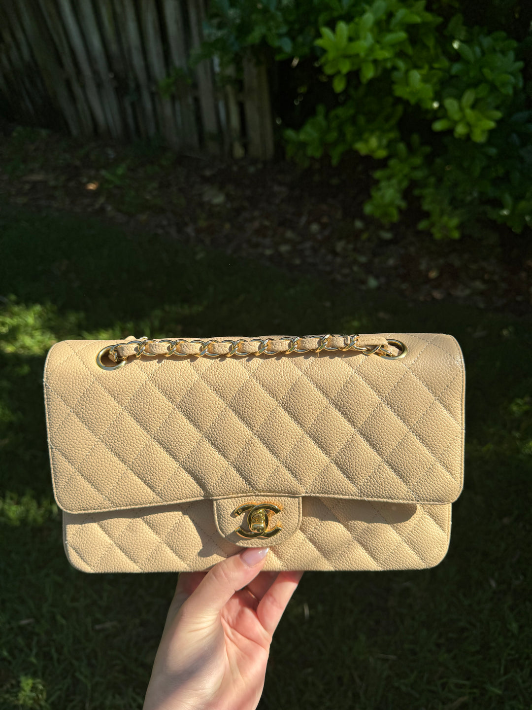 Chanel 2008 Beige Claire Medium Caviar Classic Flap W 24K GHW