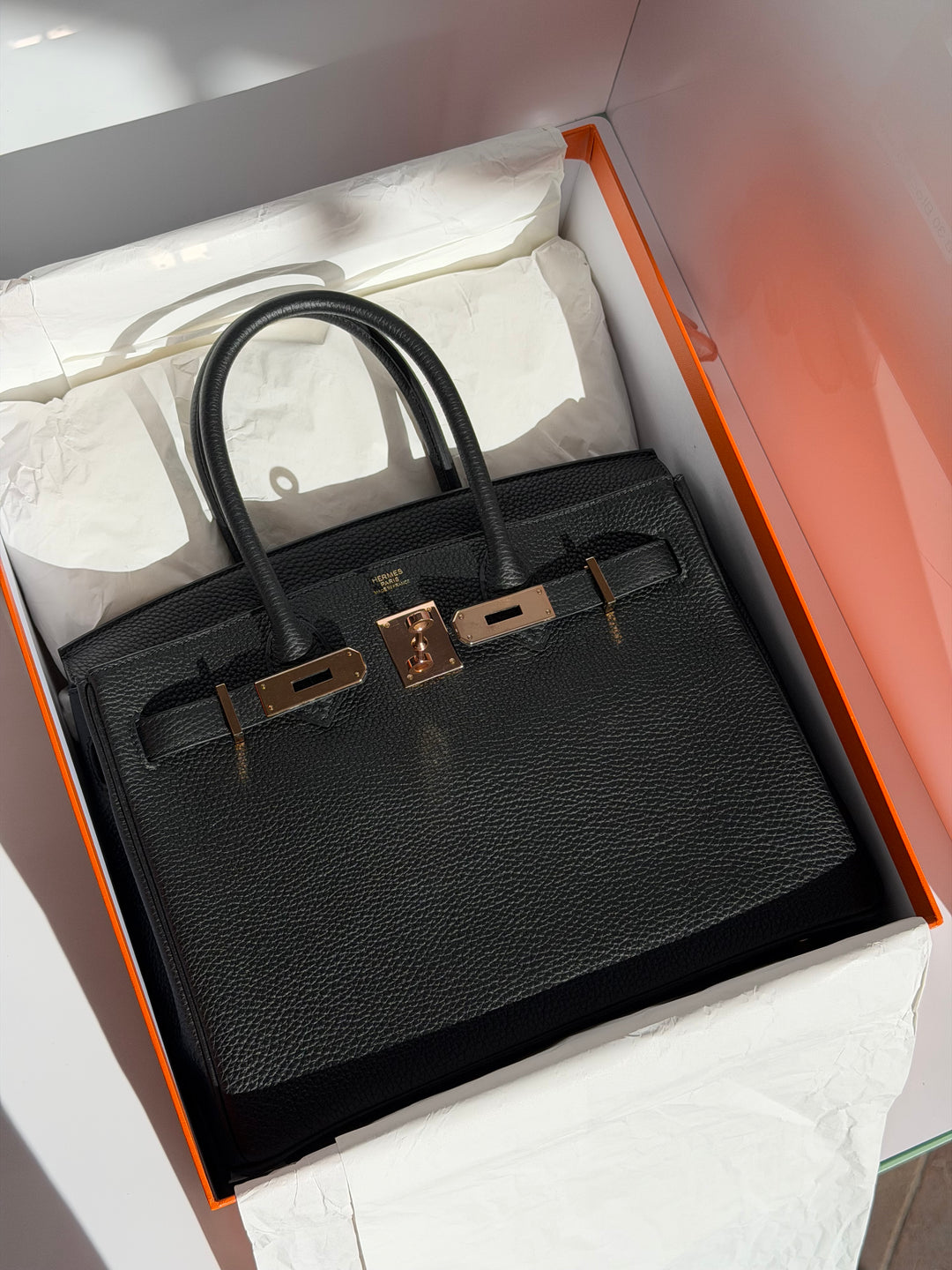 Hermès Birkin 30 — Noir Togo with Rose Gold Hardware