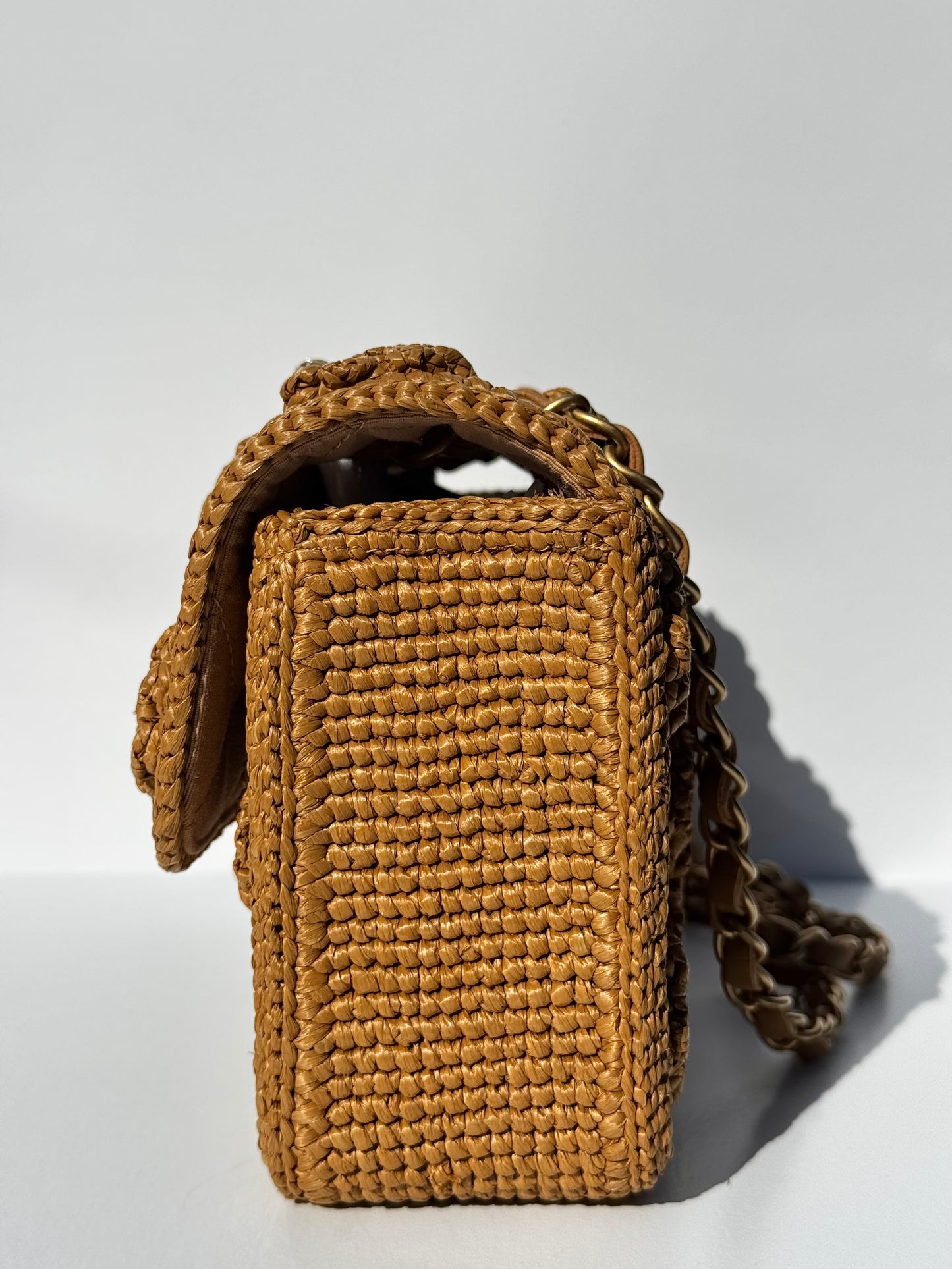 Chanel 24P Tan Braided Raffia Medium Flap Bag
