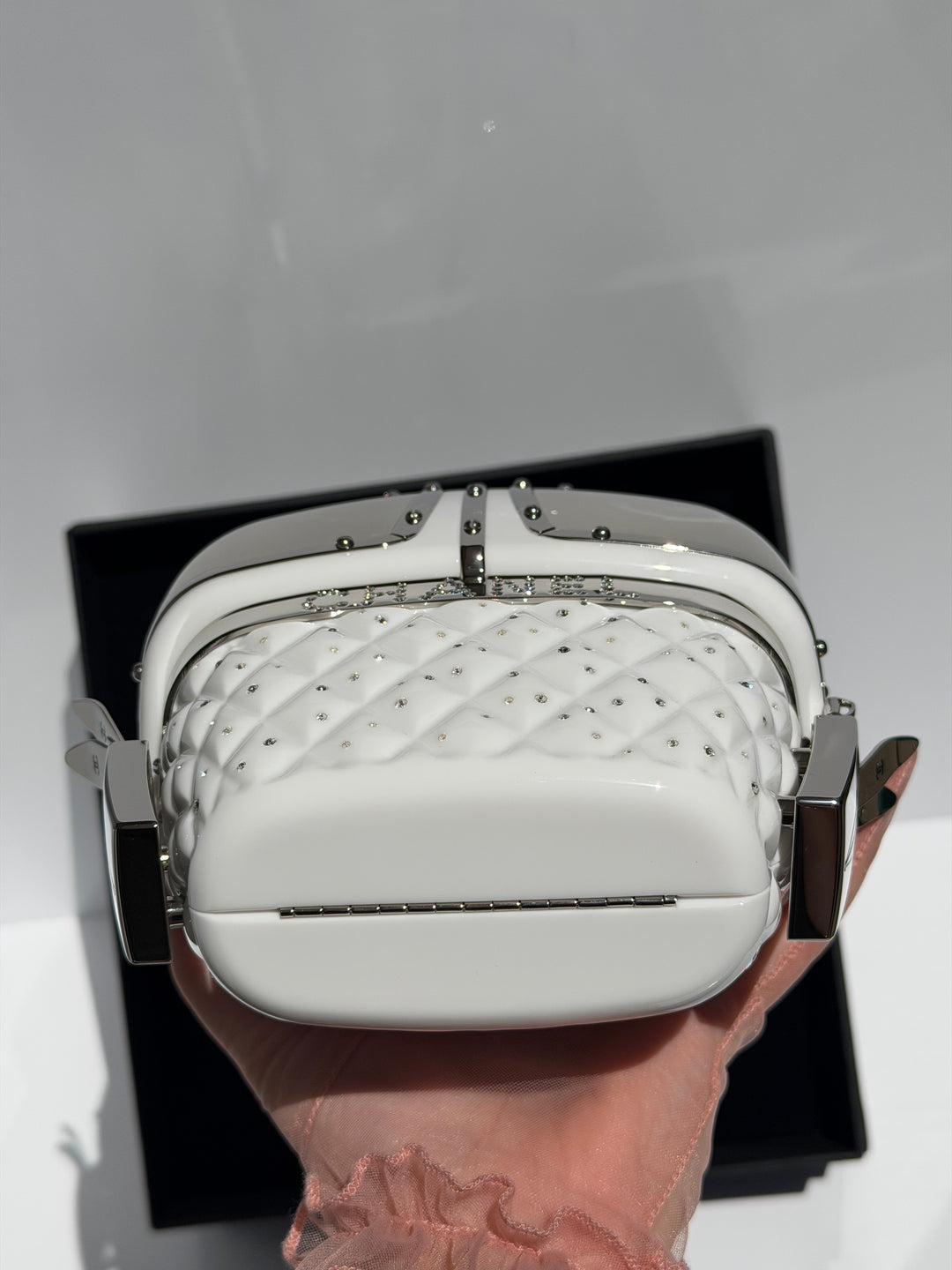 Chanel Ski Gondola Swarovski Minaudière White Silver Hardware 2019