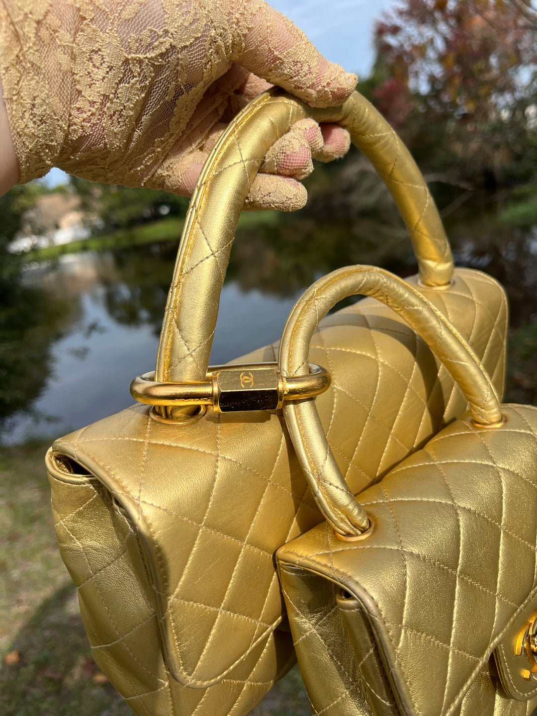 Chanel Vintage Kelly Parent & Child Metallic Lambskin Set