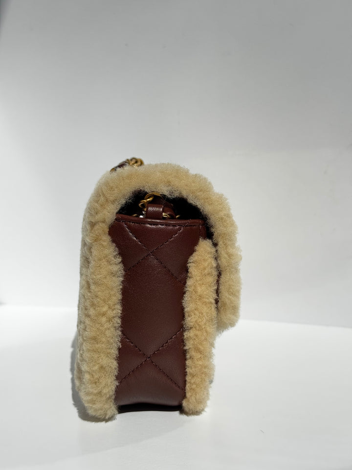 Chanel 25K Brown Mini Shearling Flap Bag