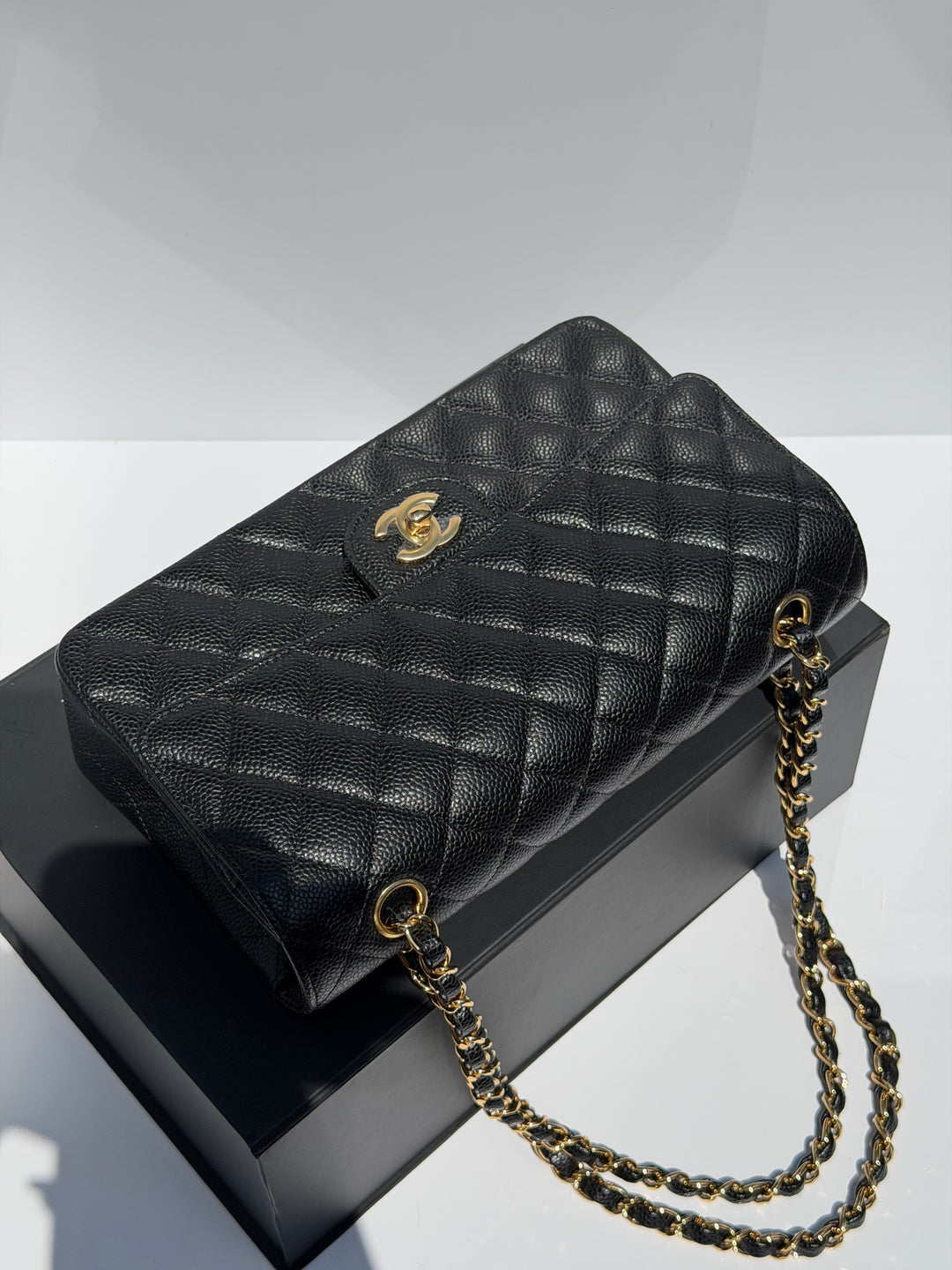 Chanel Medium Classic Double Flap Caviar Black Gold Hardware 2018