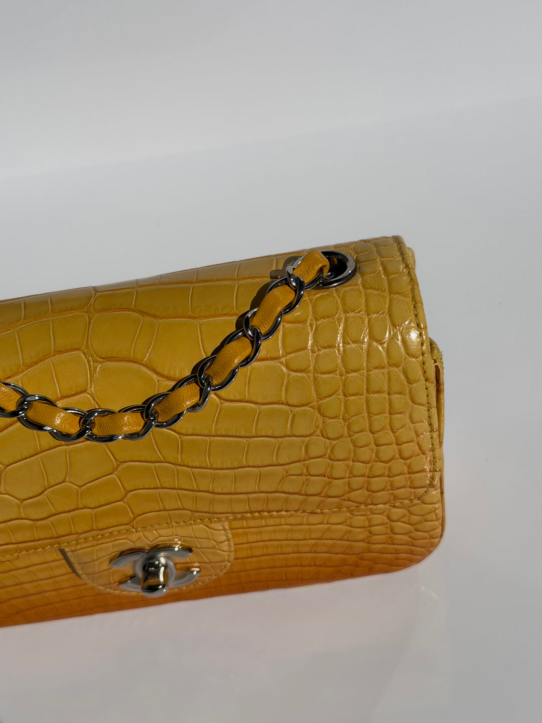 Chanel Mini Flap Orange & Yellow Ombre Alligator Silver Hardware 2014