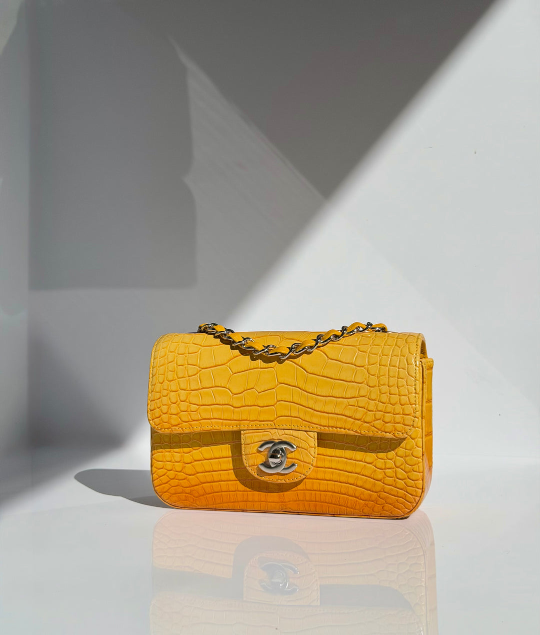 Chanel Mini Flap Orange & Yellow Ombre Alligator Silver Hardware 2014