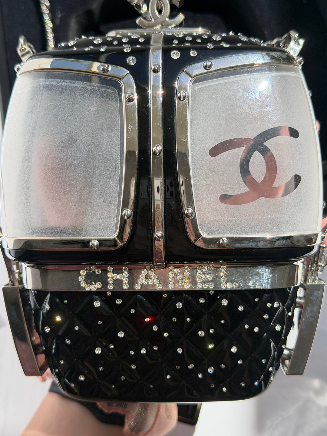 Chanel Ski Gondola Swarovski Minaudière Black Silver Hardware 2019