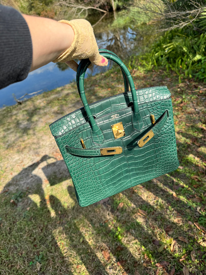 Hermes Matte Croc Vert Fonce Birkin 30