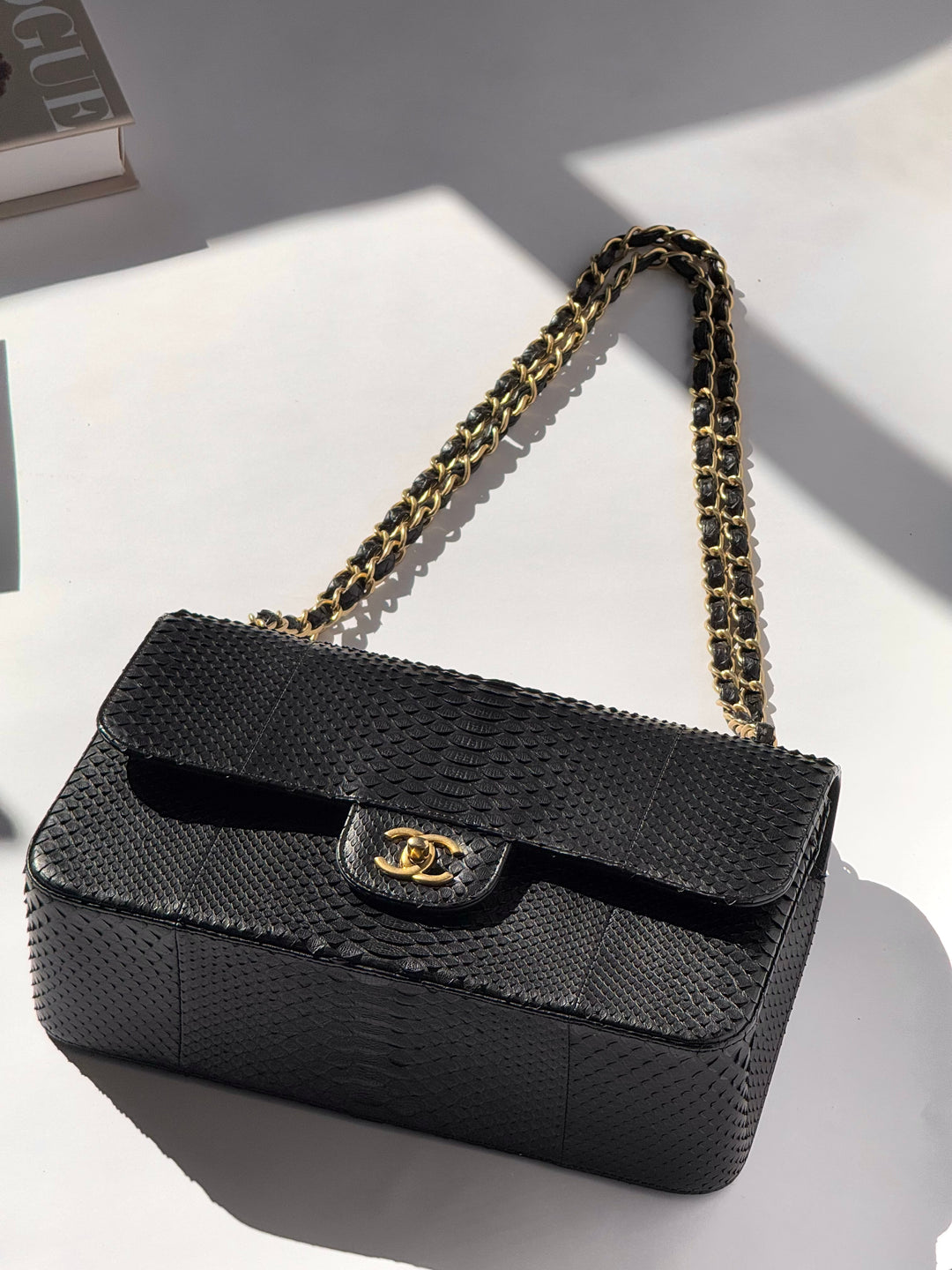 Chanel Jumbo Black Python Double Flap