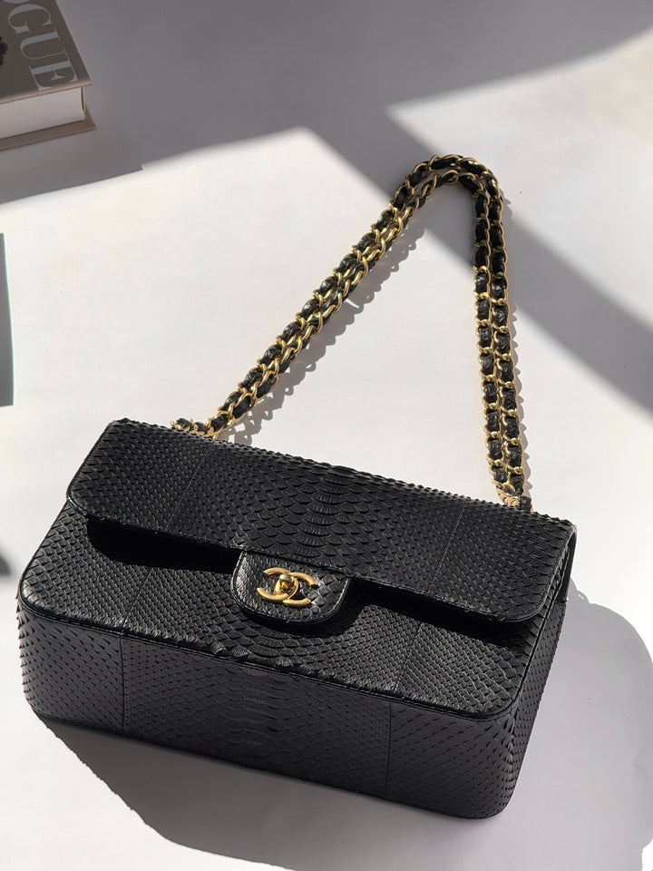 Chanel Jumbo Black Python Double Flap