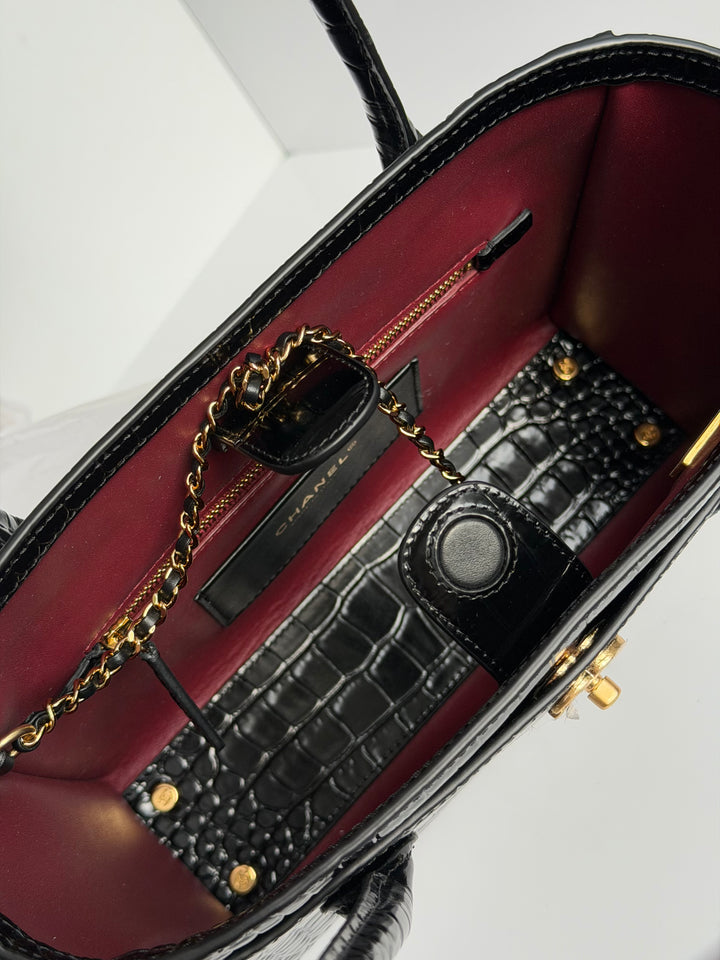 Chanel Mini Shopping Bag Crocodile Embossed Calfskin Black 2026