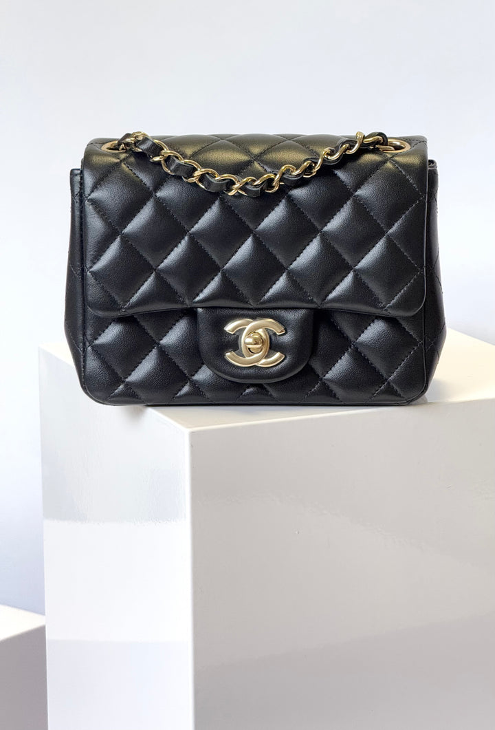 Chanel 2024 Black Mini Lambskin Square Flap Bag