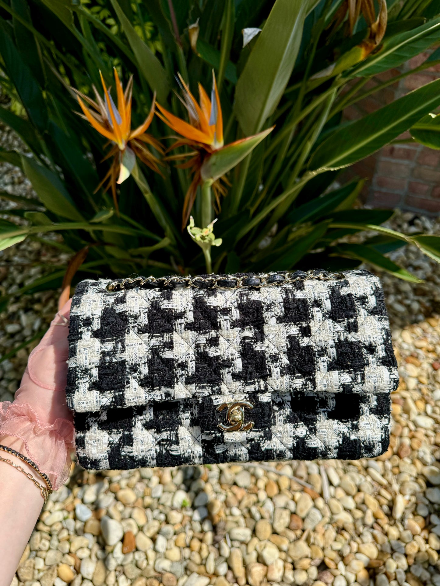 Chanel Ecru Medium Houndstooth Tweed Flap Bag