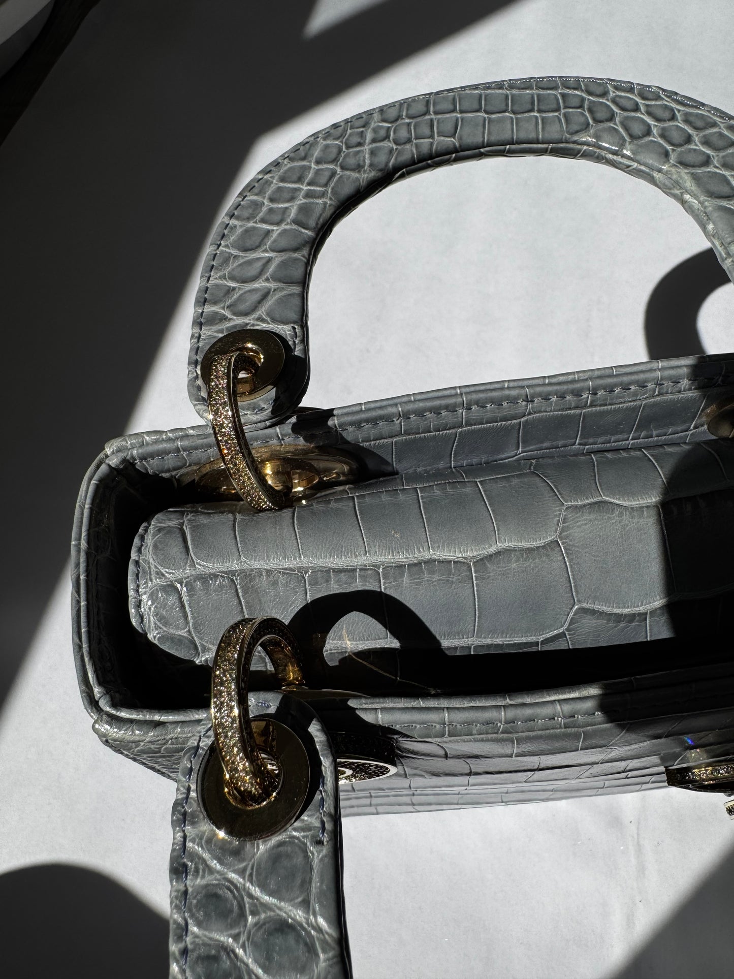 Lady Dior Baby Blue Crocodile Mini Top Handle