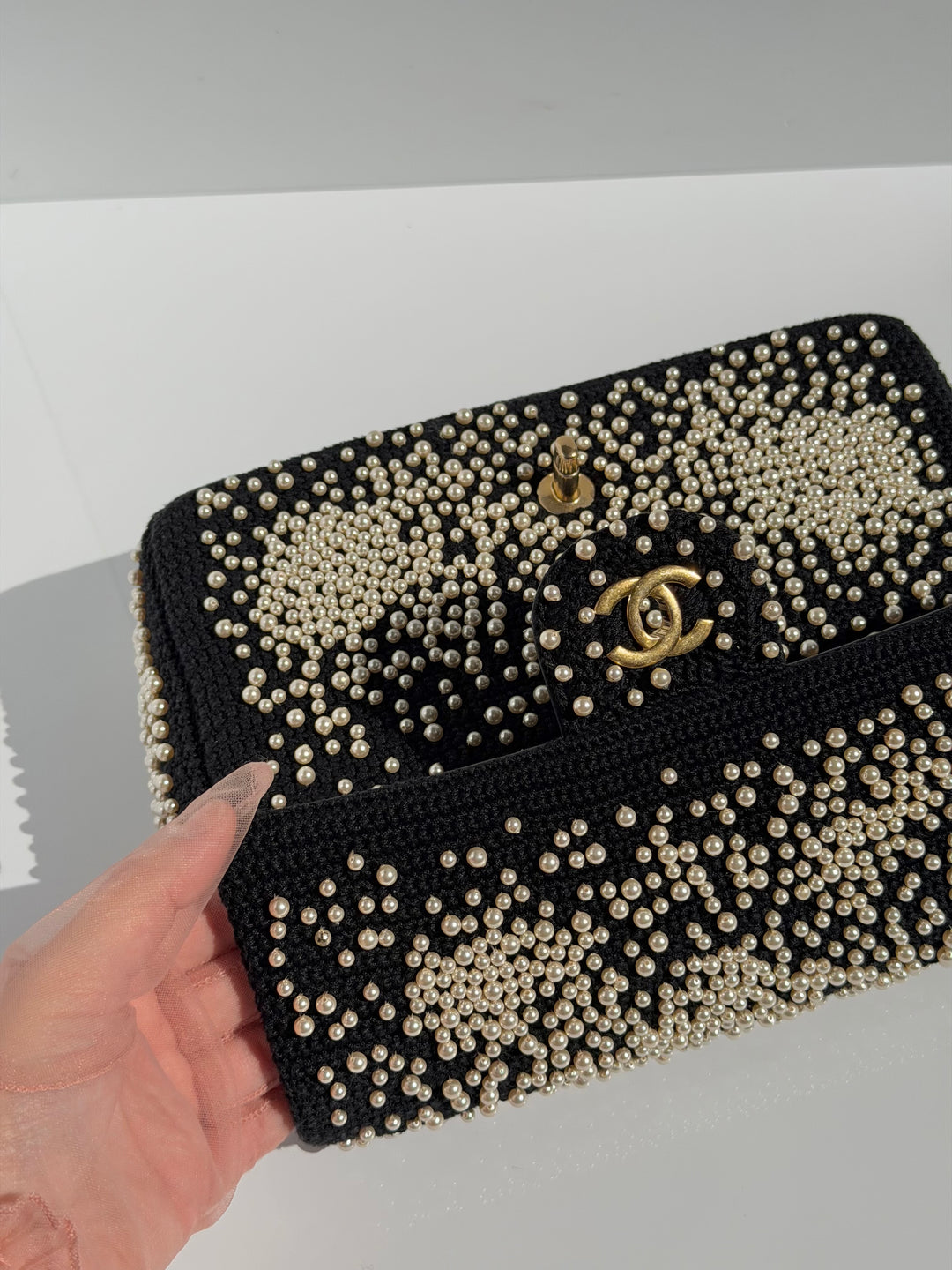 Chanel 17C Medium Flap Bag Pearl Embellished Gold Hardware 2017