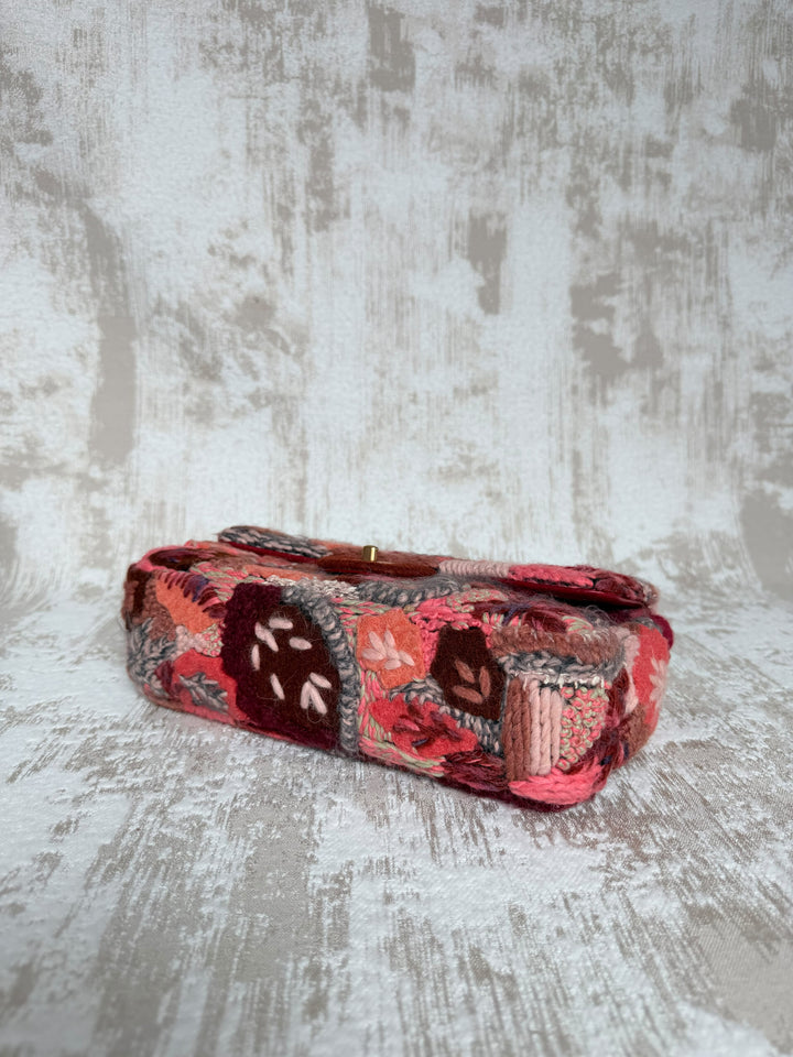 Chanel Embroidered Wool Medium Flap Bag Red Multicolor Gold Hardware 2018