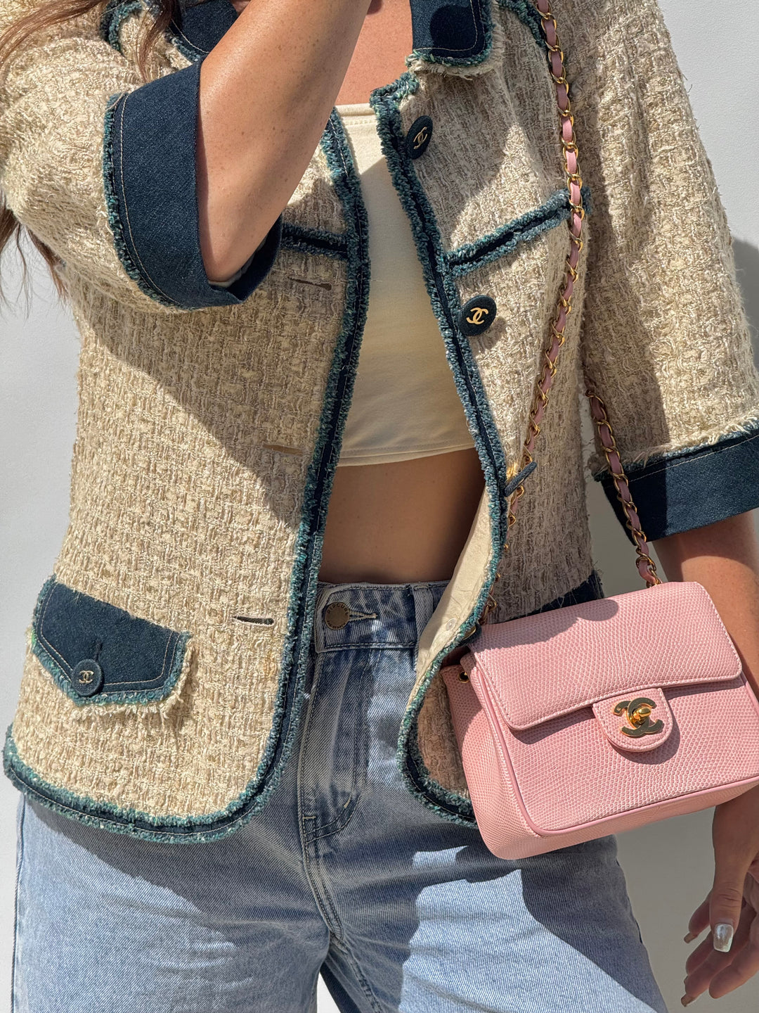 Chanel Sakura Pink Vintage Lizard Mini Square Flap Bag