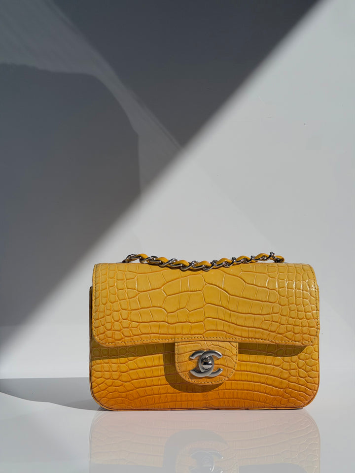 Chanel Mini Flap Orange & Yellow Ombre Alligator Silver Hardware 2014