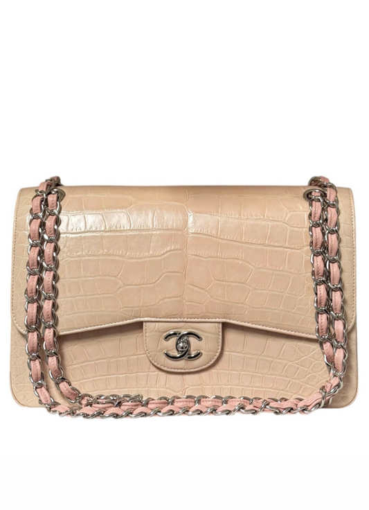 Chanel Jumbo Pink Alligator Double Flap Bag
