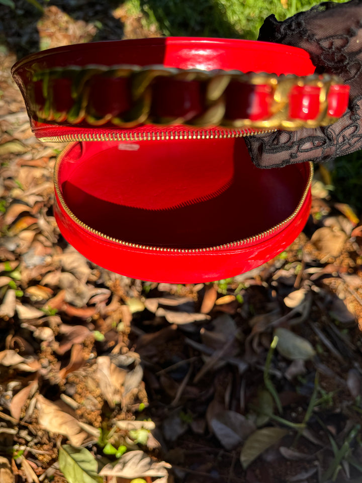 Chanel 1995 Red Patent Round Vanity