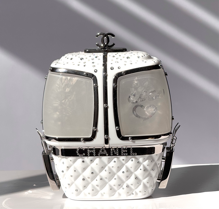 Chanel White Ski Gondola Swarovski Minaudiere