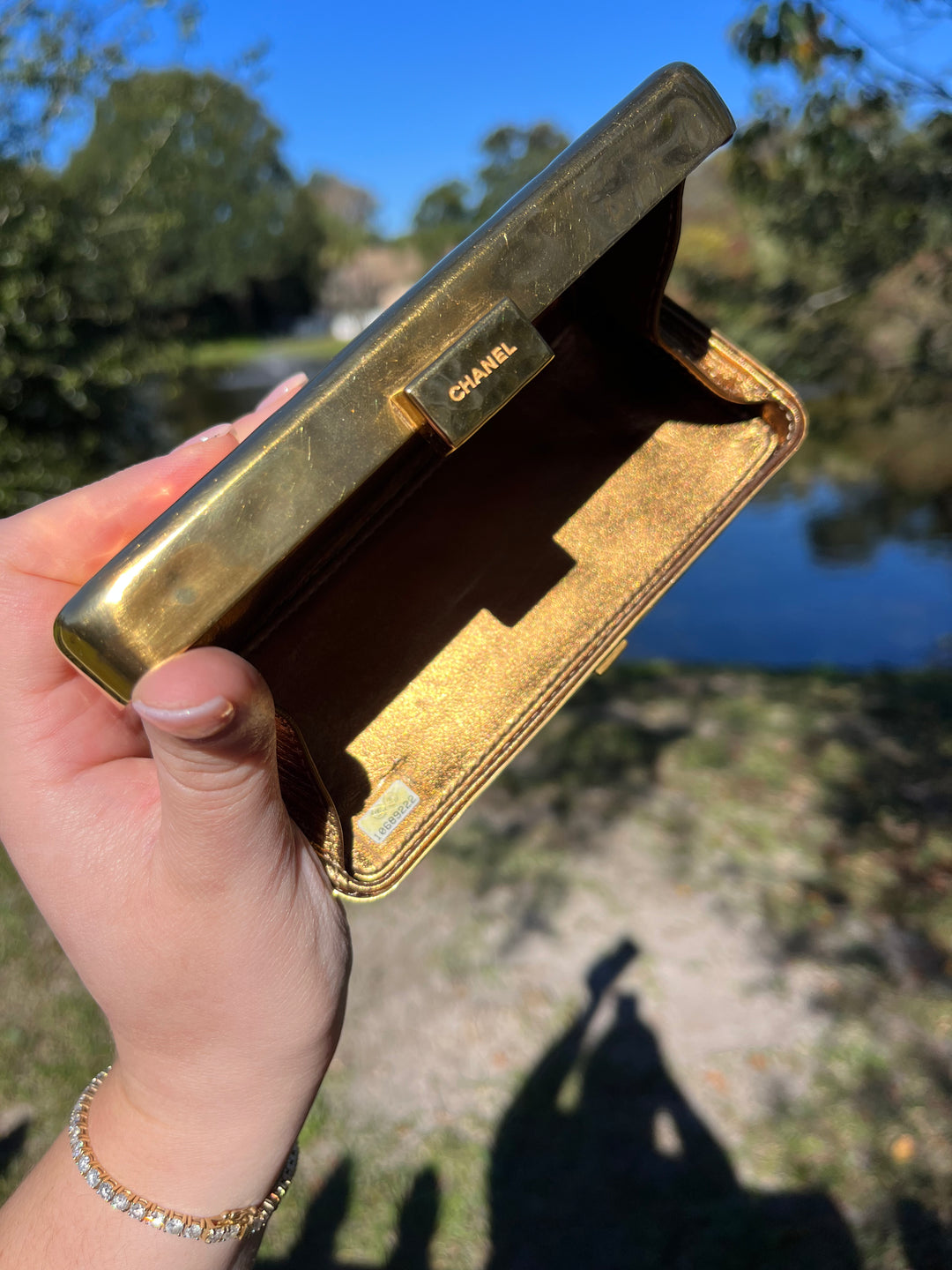 Chanel Hammered Gold Metal Bullion Bar Minaudière Clutch