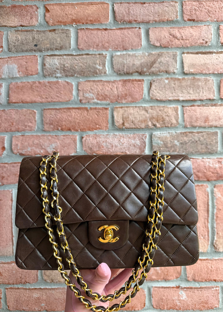 Chanel Medium Classic Flap Bag Lambskin Brown 24K Plated Gold Hardware 1994