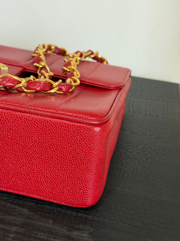 Chanel Vertical Flap Jumbo Red Caviar 24K Gold Plated Hardware 1994
