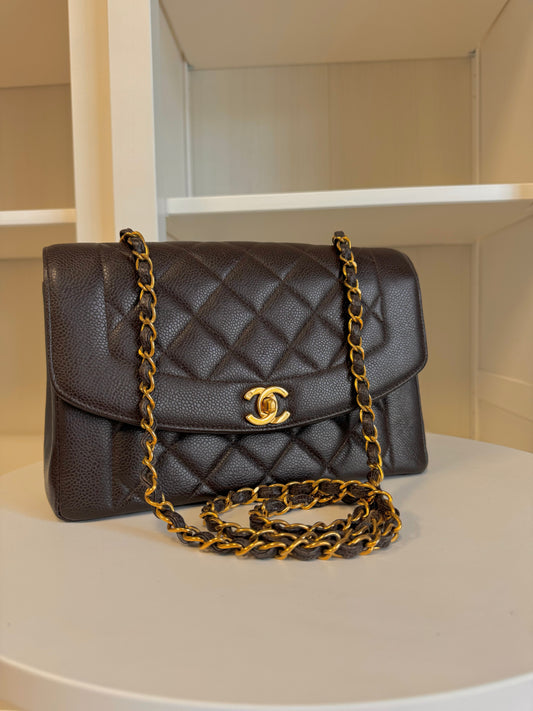 Chanel Chocolate Brown 24K Medium Caviar Diana Flap Bag