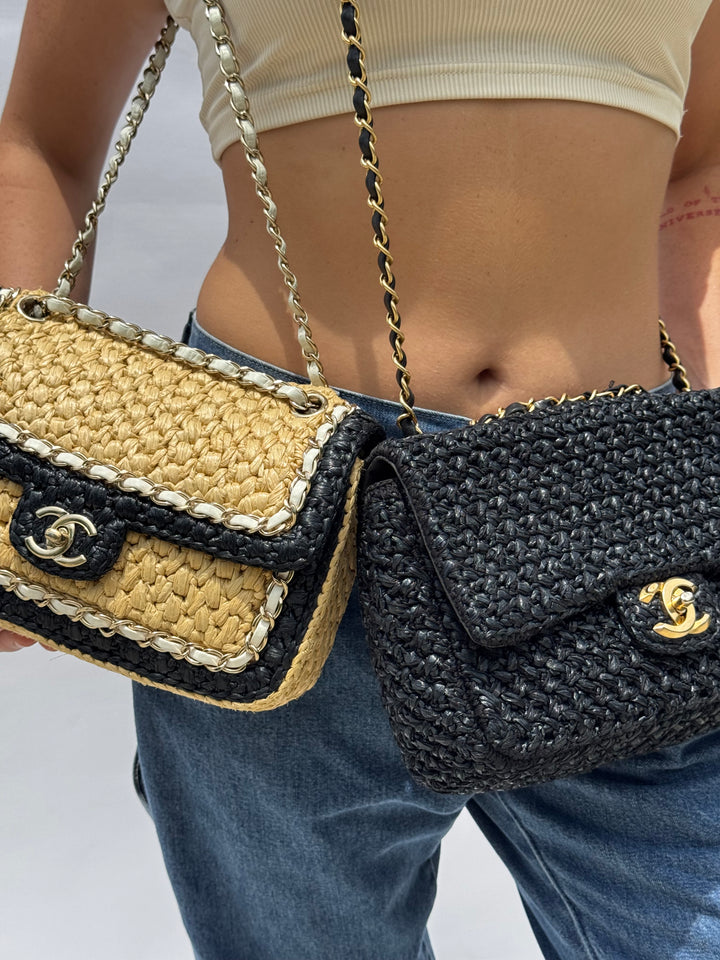 Chanel 18C Black Ancient Greece Raffia Crochet Flap Bag