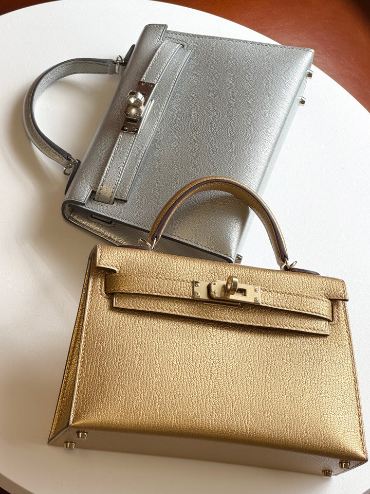 Hermes Mini Sellier Argent Silver Metallic Chevre Chamkilight Kelly 20