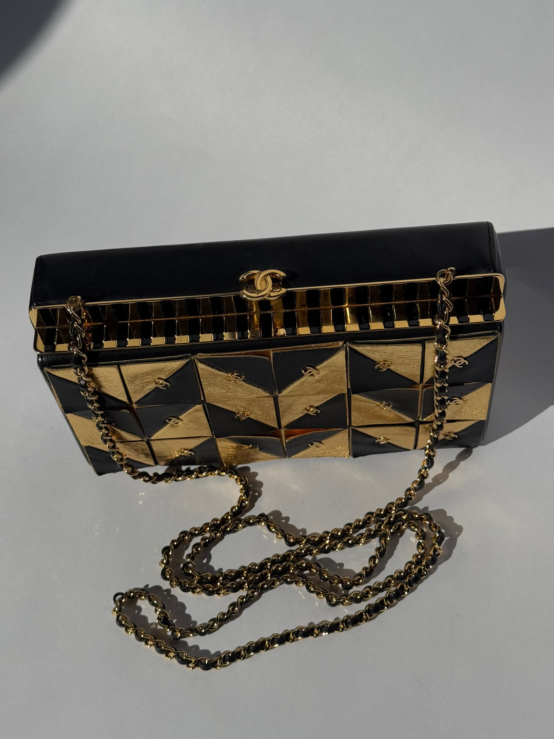 Chanel 19A Egypt Gold Lambskin Minaudiere Crossbody Black Gold 2019