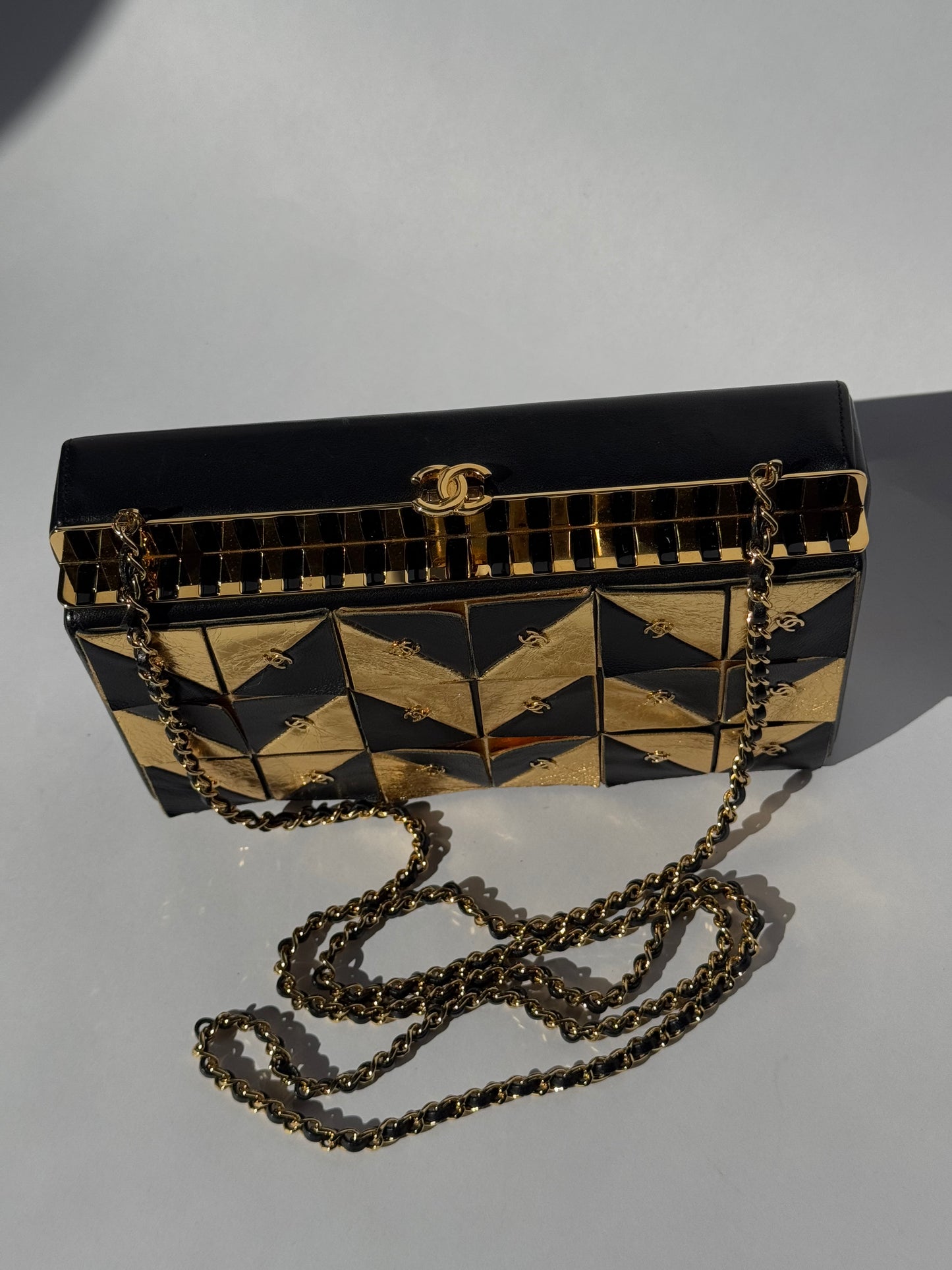 Chanel 19A Egypt Gold Lambskin Minaudière Crossbody