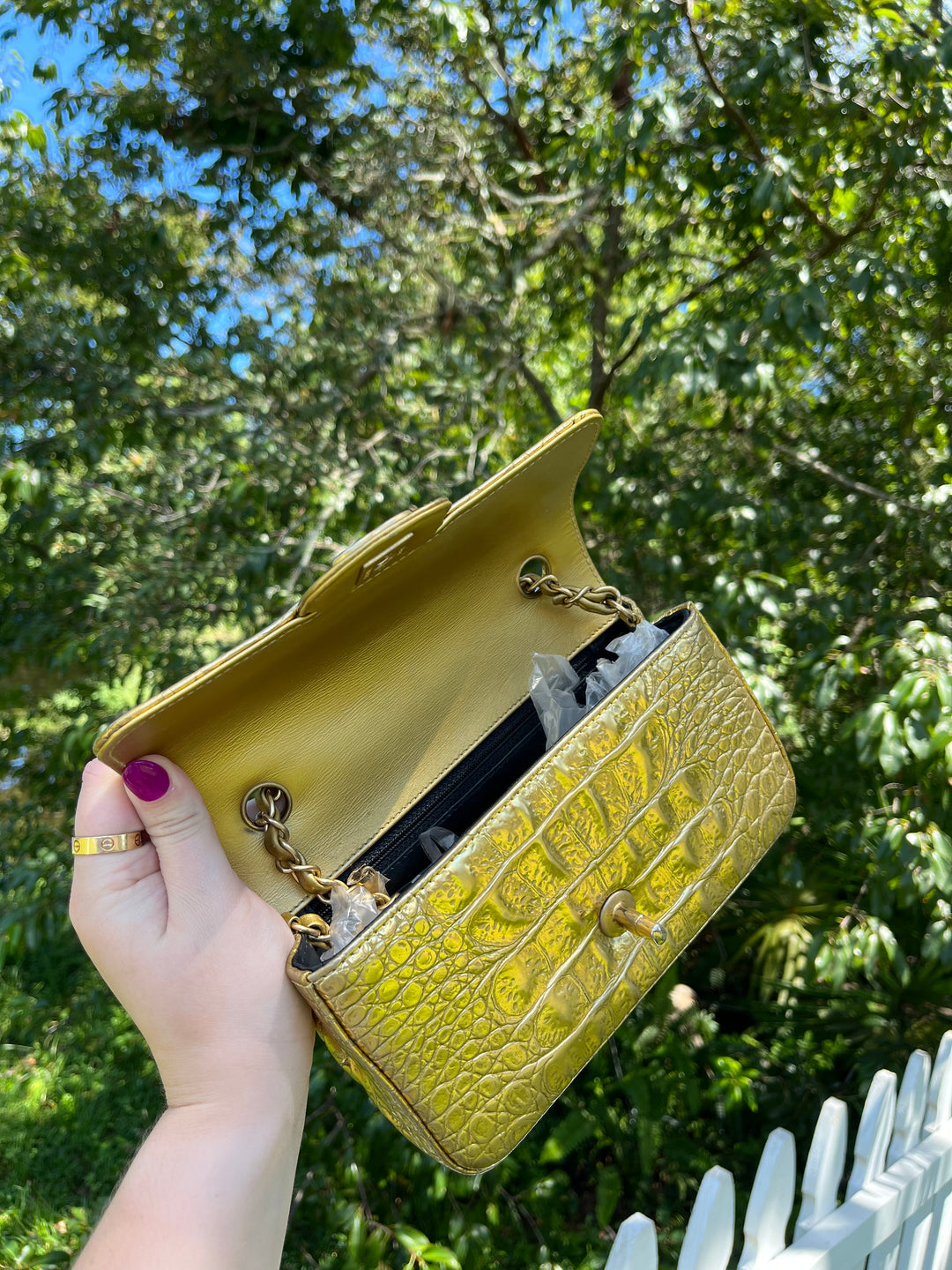 Chanel Gold Croc Embossed Mini Rectangular Flap Bag